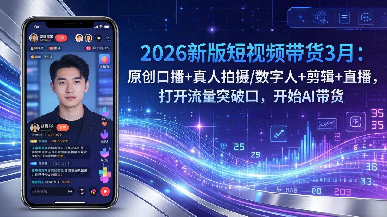 2026新版短视频带货3月：原创口播+真人拍摄/数字人+剪辑+直播，打开流量突破口，开始AI带货-网创百晓生