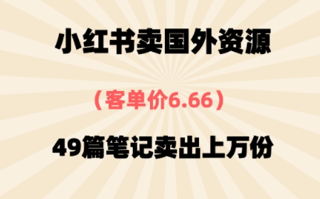 ⼩红书国外资料，客单价6.66，49篇笔记卖出上万份-网创百晓生