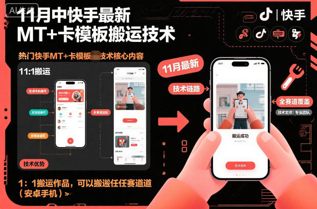 11月中快手最新MT+卡模板搬运技术，1：1搬运作品，可以搬运任何赛道（安卓手机）-网创百晓生