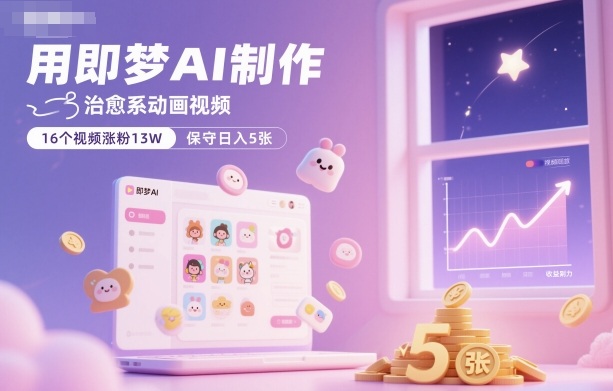 用即梦AI制作治愈系动画视频，16个视频涨粉13W，保守日入5张-网创百晓生
