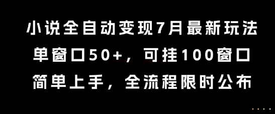 小说全自动变现7月玩法，单窗口50+，可挂100窗口，简单上手，全流程限时公布【揭秘】-网创百晓生