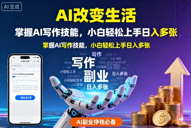 AI改变生活，掌握AI写作技能，小白轻松上手日入多张，AI副业挣钱必看-网创百晓生