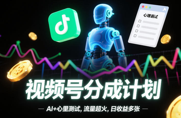 视频号分成计划，AI+心里测试，流量超火，日收益多张-网创百晓生