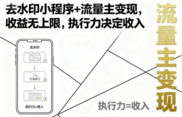 去水印小程序+流量主变现,收益无上限,执行力决定收入-网创百晓生
