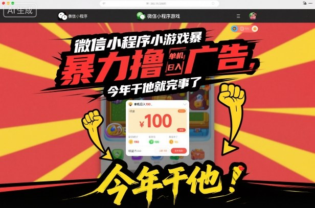 微信小程序小游戏暴力撸广告，单机日入100，今年干他就完事了-网创百晓生