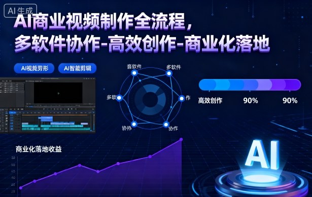 AI商业视频制作全流程，多软件协作-高效创作-商业化落地-网创百晓生