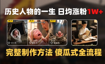 历史人物的一生 日均涨粉1W+，完整制作方法 傻瓜式全流程-网创百晓生