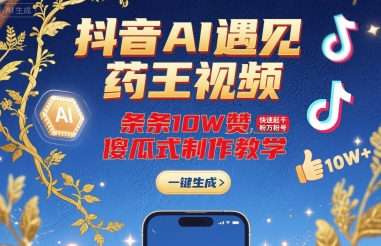 抖音AI遇见药王视频，条条10W赞，快速起千粉万粉号，傻瓜式制作教学-网创百晓生