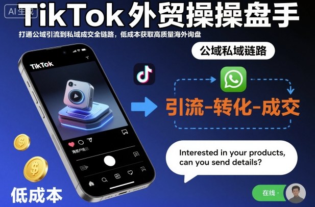 TikTok外贸操盘手，打通公域引流到私域成交全链路，低成本获取高质量海外询盘-网创百晓生