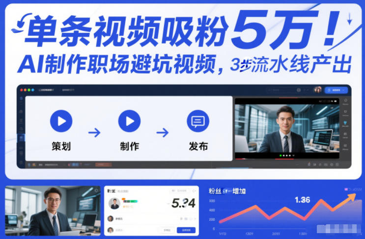 单条视频吸粉5W！AI制作职场避坑视频，3步流水线产出-网创百晓生