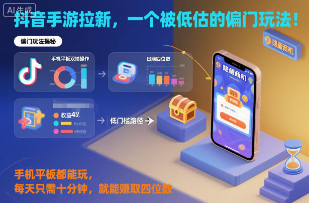 抖音手游拉新,一个被低估的偏门玩法!手机平板都能玩,每天只需十分钟,就能賺取四位数【揭秘】-网创百晓生