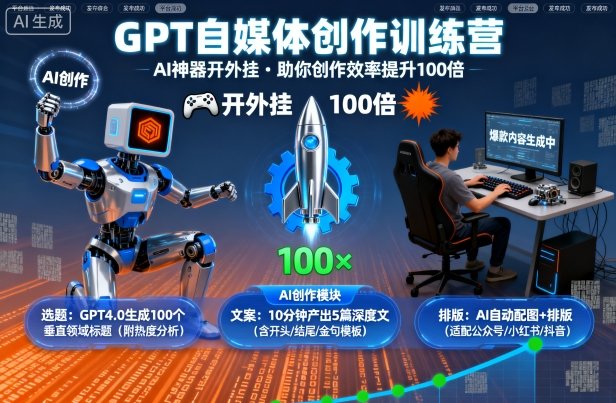 GPT自媒体创作训练营：AI神器开外挂，助你创作效率提升100倍-网创百晓生