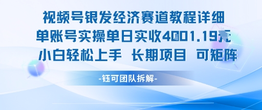 视频号银发经济赛道单账号实操单日实收1k+，小白轻松上手长期项目-网创百晓生