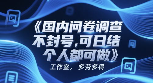 国内问卷调查，不封号，可日结，多劳多得，工作室，个人都可做-网创百晓生