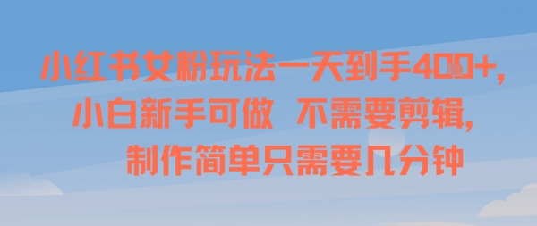 小红书女粉玩法一天到手4张，小白新手可做，不需要剪辑 制作简单只需要几分钟-网创百晓生