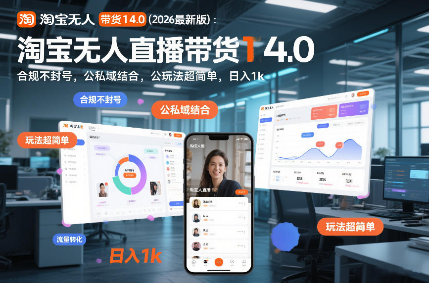 淘宝无人直播带货14.0（2026最新版）：合规不封号，公私域结合，玩法超简单，日入1k+【揭秘】-网创百晓生