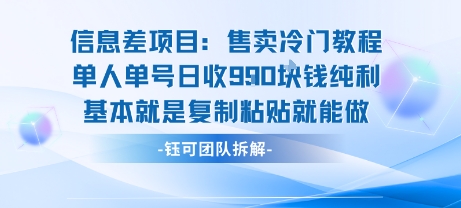 信息差项目：售卖冷门教程单人单号日收9张纯利基本就是复制粘贴就能做-网创百晓生