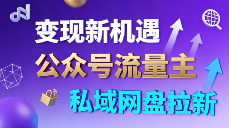 公众号流量主+私域网盘拉新，多方式变现，简单易上手，当天就有收益-网创百晓生