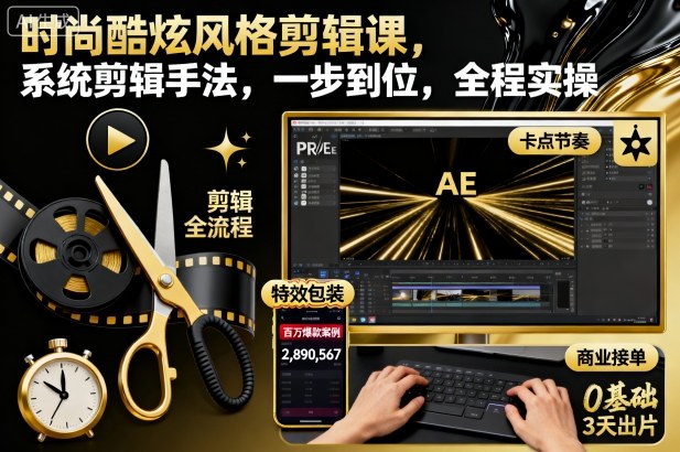 时尚酷炫风格剪辑课，系统剪辑手法，一步到位，全程实操-网创百晓生