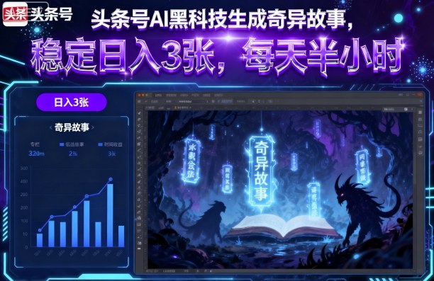 头条号AI黑科技生成奇异故事，稳定日入3张，每天半小时-网创百晓生
