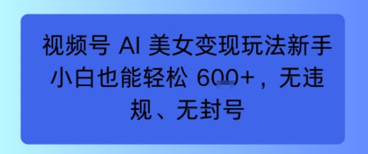 视频号 AI 美女变现玩法新手小白也能轻松6张，无违规、无封号-网创百晓生