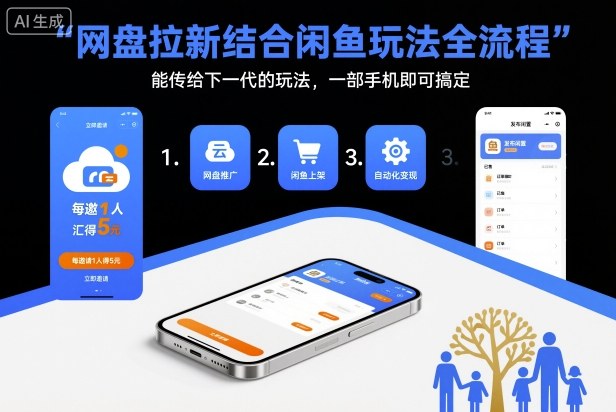 网盘拉新结合闲鱼玩法全流程，能传给下一代的玩法，一部手机即可搞定（附入口渠道以及实操教程）-网创百晓生