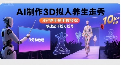 Ai制作3D拟人养生走秀，3分钟手把手教会你，快速起千粉万粉号-网创百晓生