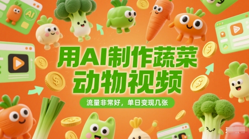 用AI制作蔬菜动物视频，流量非常好，单日变现几张-网创百晓生