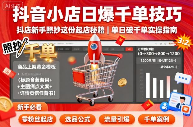 抖音小店日爆千单技巧，抖店新手照抄这份起店秘籍，单日破千单-网创百晓生