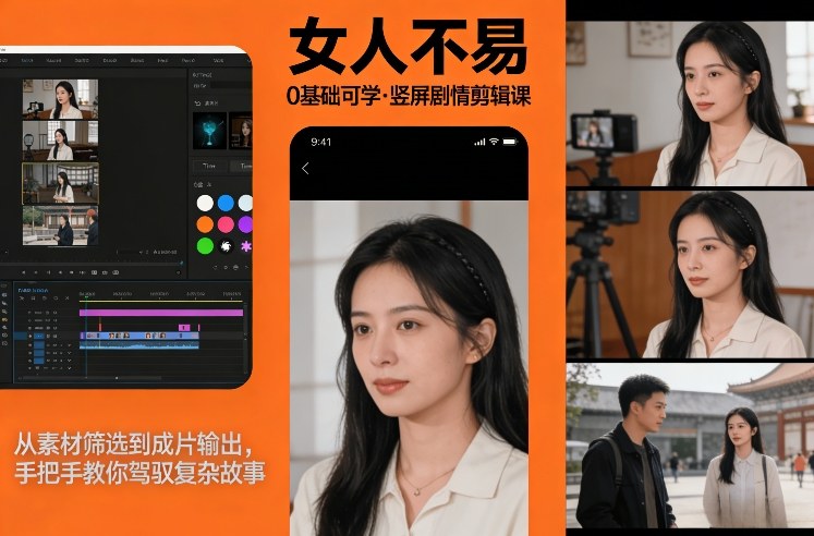 0基础可学！《女人不易》竖屏剧情剪辑课，从素材筛选到成片输出，手把手教你驾驭复杂故事-网创百晓生