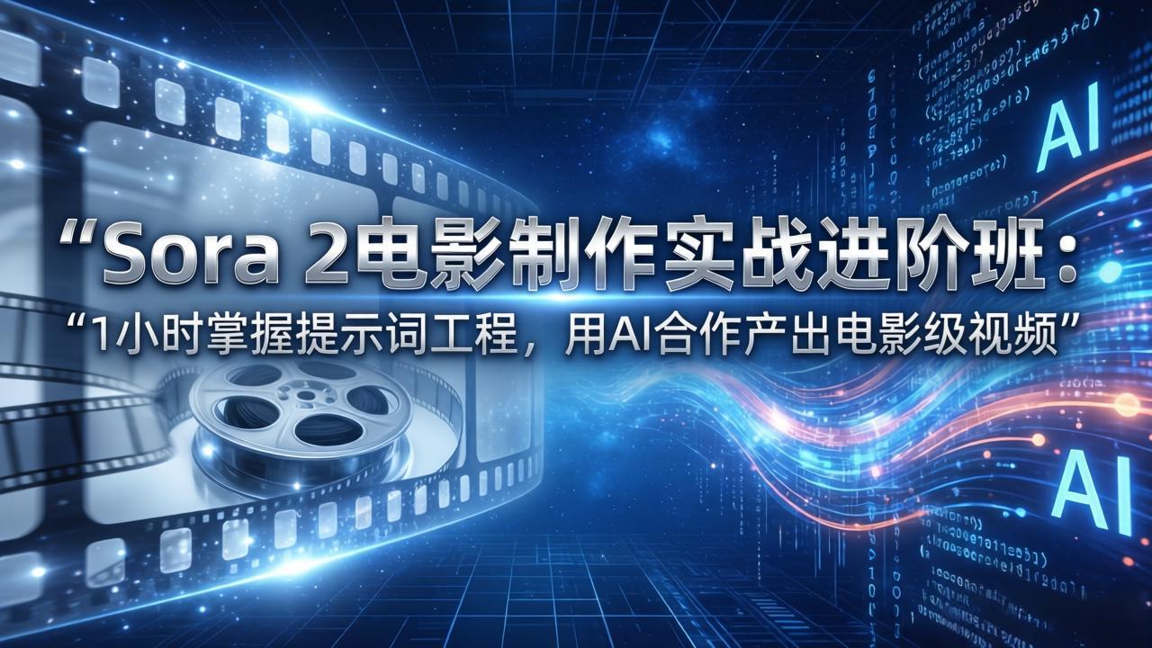 Sora 2电影制作实战进阶班：1小时掌握提示词工程，用AI合作产出电影级视频-网创百晓生