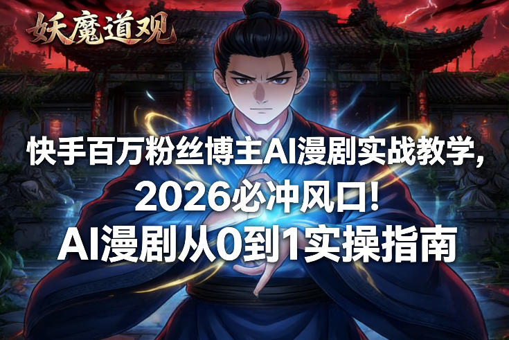 快手百万粉丝博主AI漫剧实战教学，2026必冲风口！AI漫剧从0到1实操指南-网创百晓生