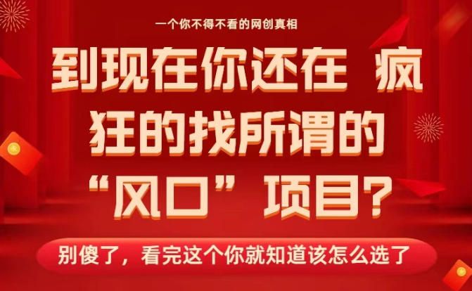 马上26年了，你还在找所谓的风口项目？别傻了，看完这个你全都懂了！【揭秘】-网创百晓生