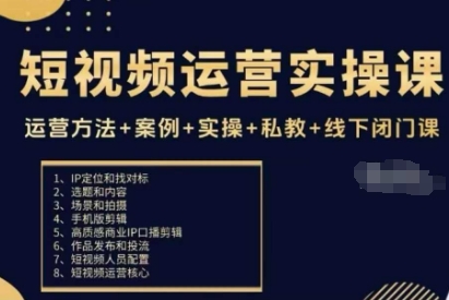 短视频运营实操课，运营方法+案例+实操+私教+线下闭门课-网创百晓生