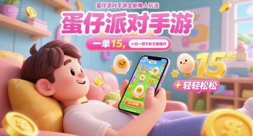 蛋仔派对手游全新懒人玩法，一单15.小白一部手机无脑 操作，日入多张+轻轻松松-网创百晓生