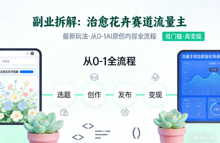 副业拆解：治愈花卉赛道流量主最新玩法，从0-1AI原创内容全流程-网创百晓生