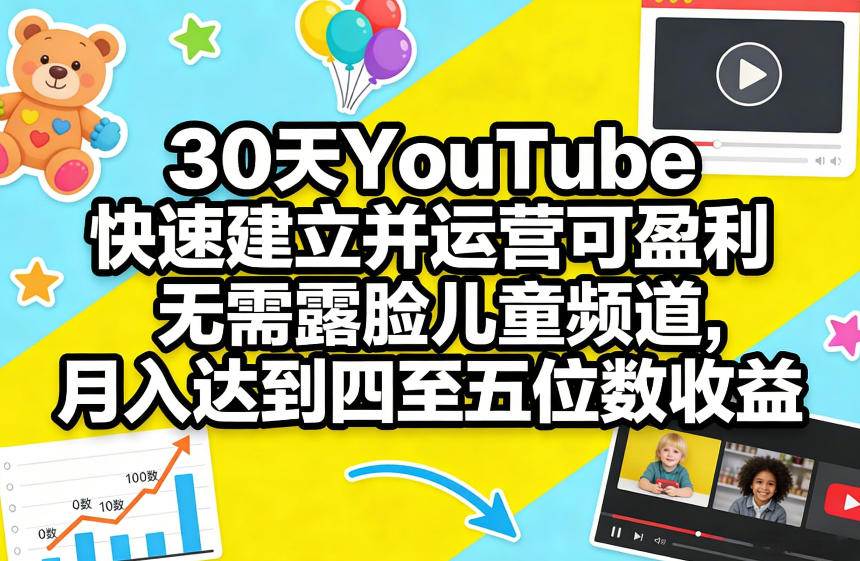 30天YouTube快速建立并运营可盈利无需露脸儿童频道，月入达到四至五位数收益-网创百晓生