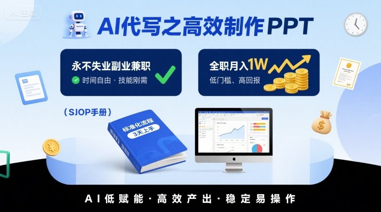 AI代写之高效制作PPT，永不失业副业兼职，全职月入1W【SOP手册】-网创百晓生