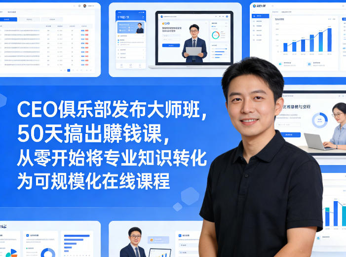 CEO俱乐部发布大师班，50天搞出賺钱课，从零开始将专业知识转化为可规模化在线课程-网创百晓生