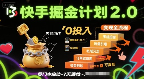 快手掘金计划2.0，快手电商变现全流程，简单可复制，0投入-网创百晓生