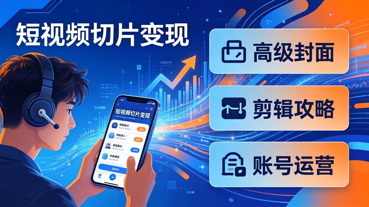 短视频切片变现速成班2.0：高级封面+剪辑攻略+账号运营，0基础小白快速入局副业-网创百晓生