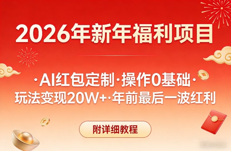 新年福利项目，AI红包定制，操作0基础，玩法变现20W+年前最后一波红利，附详细教程-网创百晓生