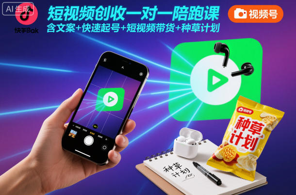 短视频创收一对一陪跑课，含文案+快速起号+短视频带货+种草计划-网创百晓生