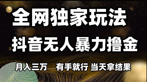 全网独家玩法抖音无人暴力撸金，月入3W，有手就行，当天拿结果【揭秘】-网创百晓生