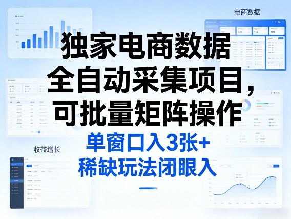 独家电商数据全自动采集项目，可批量矩阵操作，单窗口日入3张+，稀缺玩法闭眼入【揭秘】-网创百晓生