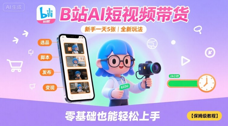 B站AI短视频带货，新手一天5张，全新玩法【保姆级教程】-网创百晓生