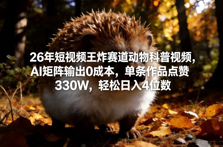 26年短视频王炸赛道动物科普视频，AI矩阵输出0成本，单条作品点赞330W，轻松日入4位数-网创百晓生