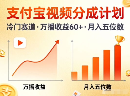 支付宝视频分成计划，做冷门赛道，万播收益60+，月入五位数！-网创百晓生