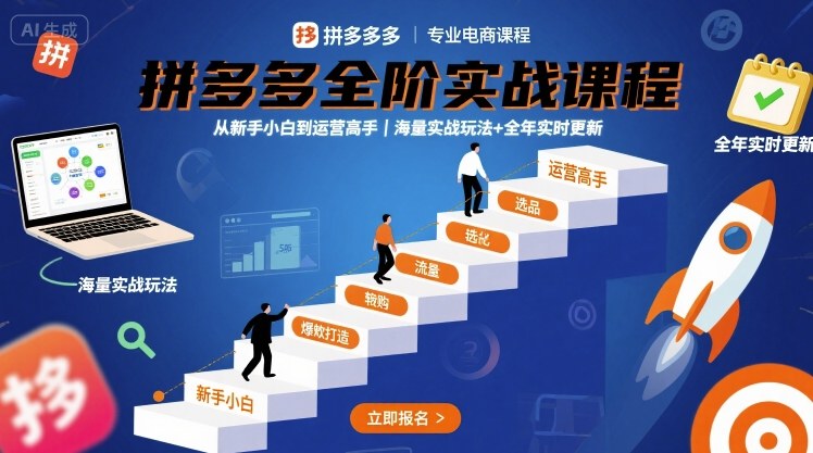 拼多多全阶实战课程，从新手小白到运营高手，海量实战玩法+全年实时更新【2025年10月更新】-网创百晓生