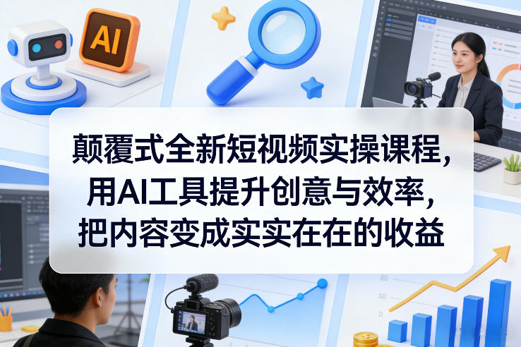颠覆式全新短视频实操课程，用AI工具提升创意与效率，把内容变成实实在在的收益-网创百晓生